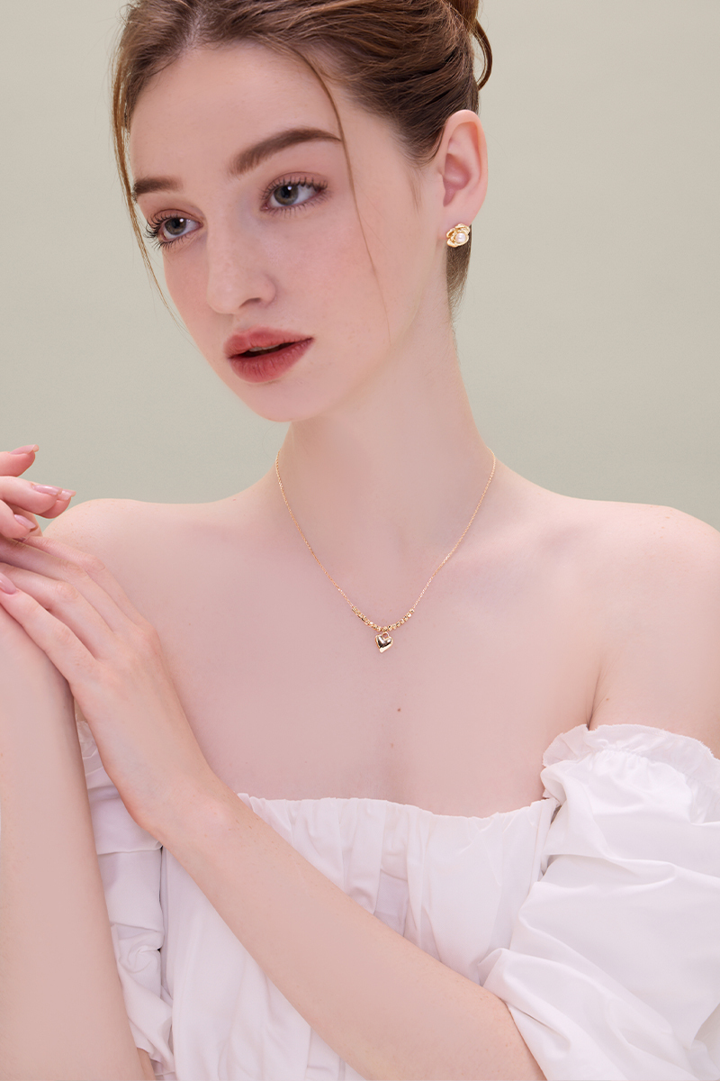 銀色串珠愛心項鍊(金)