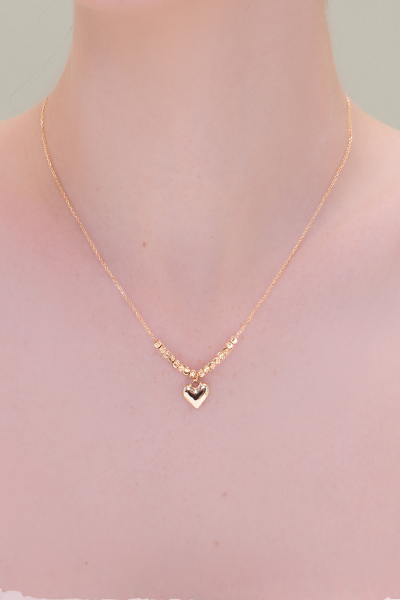 銀色串珠愛心項鍊(金)