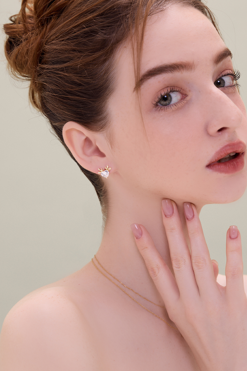 聖誕限定小麋鹿。銀針耳環