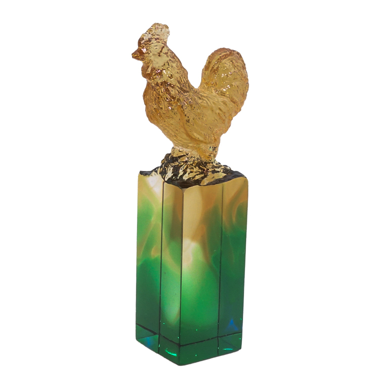 鹿港窯禮品館｜琉璃生肖雞印章 方形開運風水擺件｜金雞報喜·聞雞起舞·金榜題名