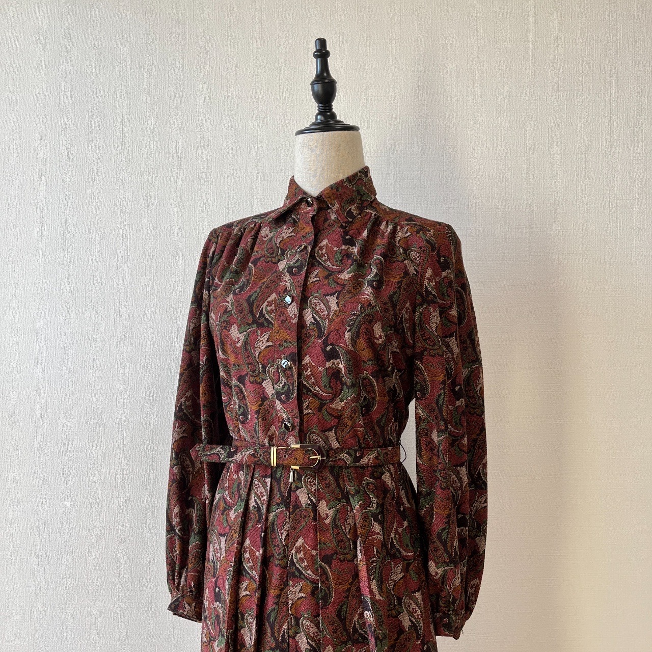 梅紅色腰果花日本古著連身裙