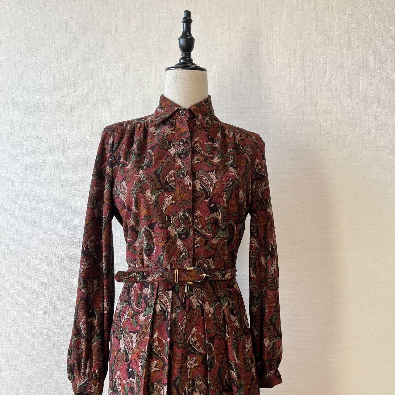 梅紅色腰果花日本古著連身裙