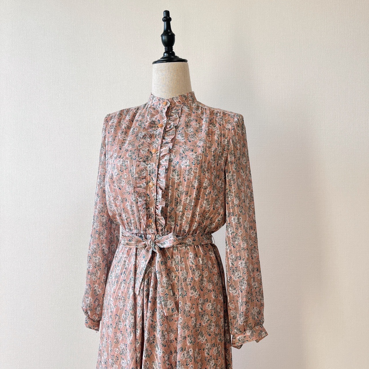 日本製粉紅色碎花古著連身裙