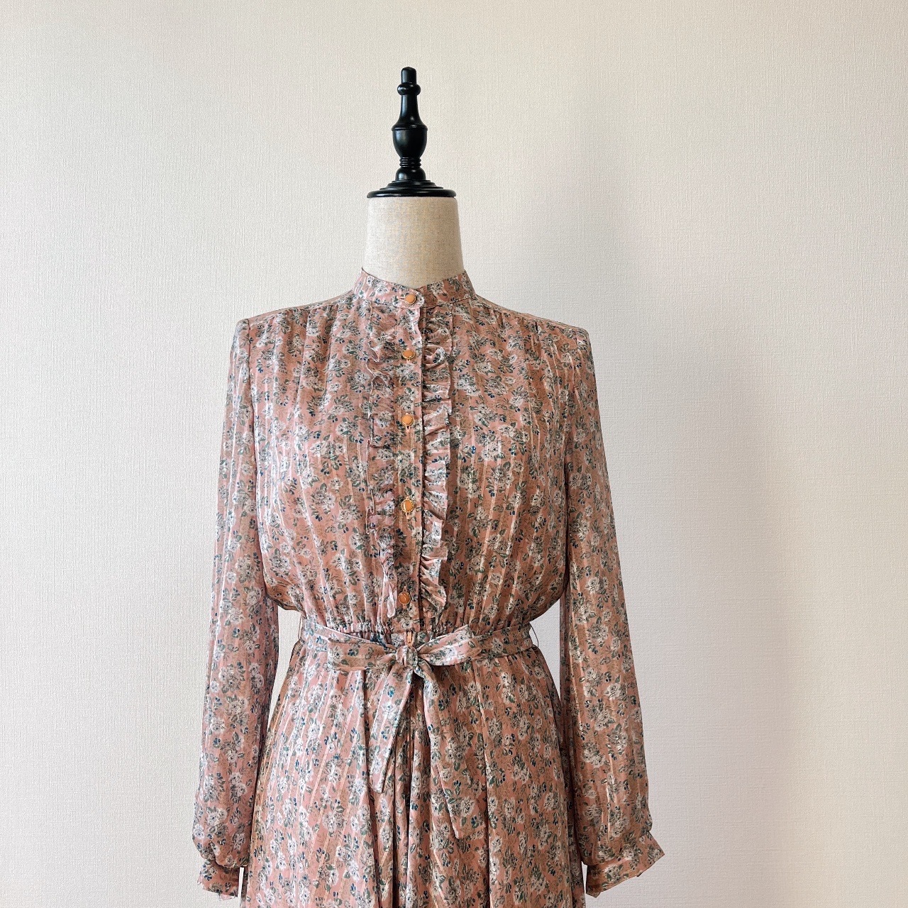 日本製粉紅色碎花古著連身裙