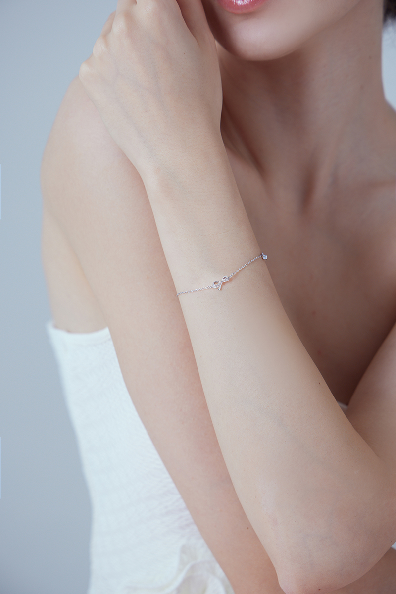 【925純銀】清心甜美鑲鑽蝴蝶結手鍊