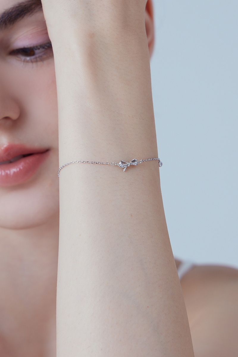 【925純銀】清心甜美鑲鑽蝴蝶結手鍊