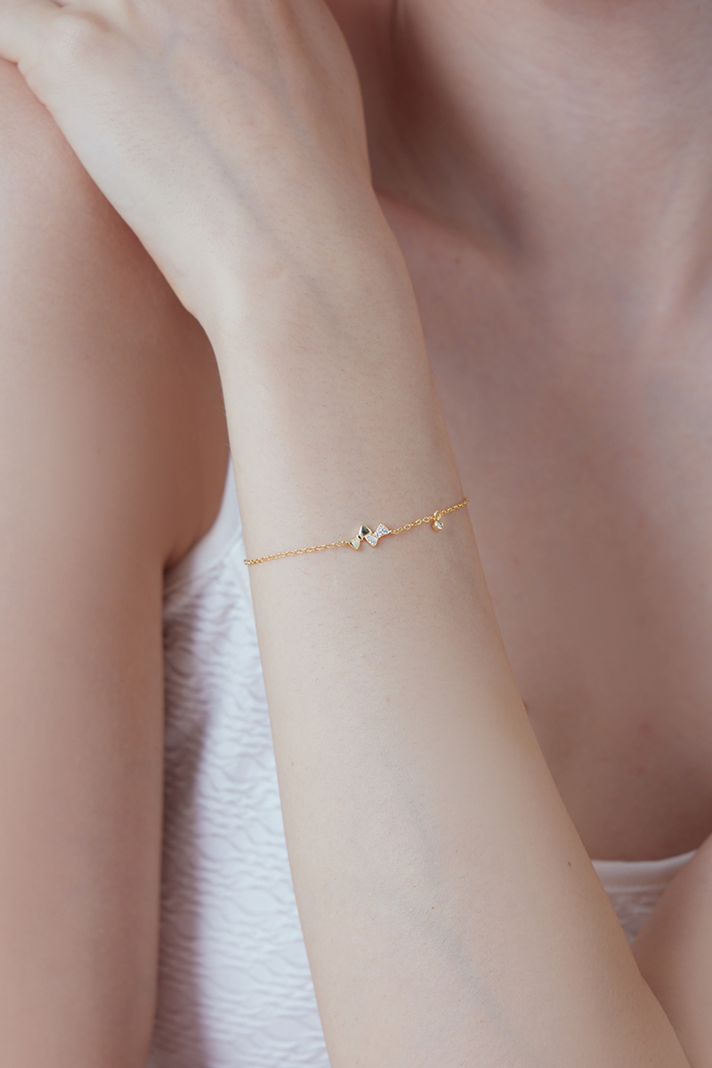 【925純銀】交織鑲鑽蝴蝶結手鍊