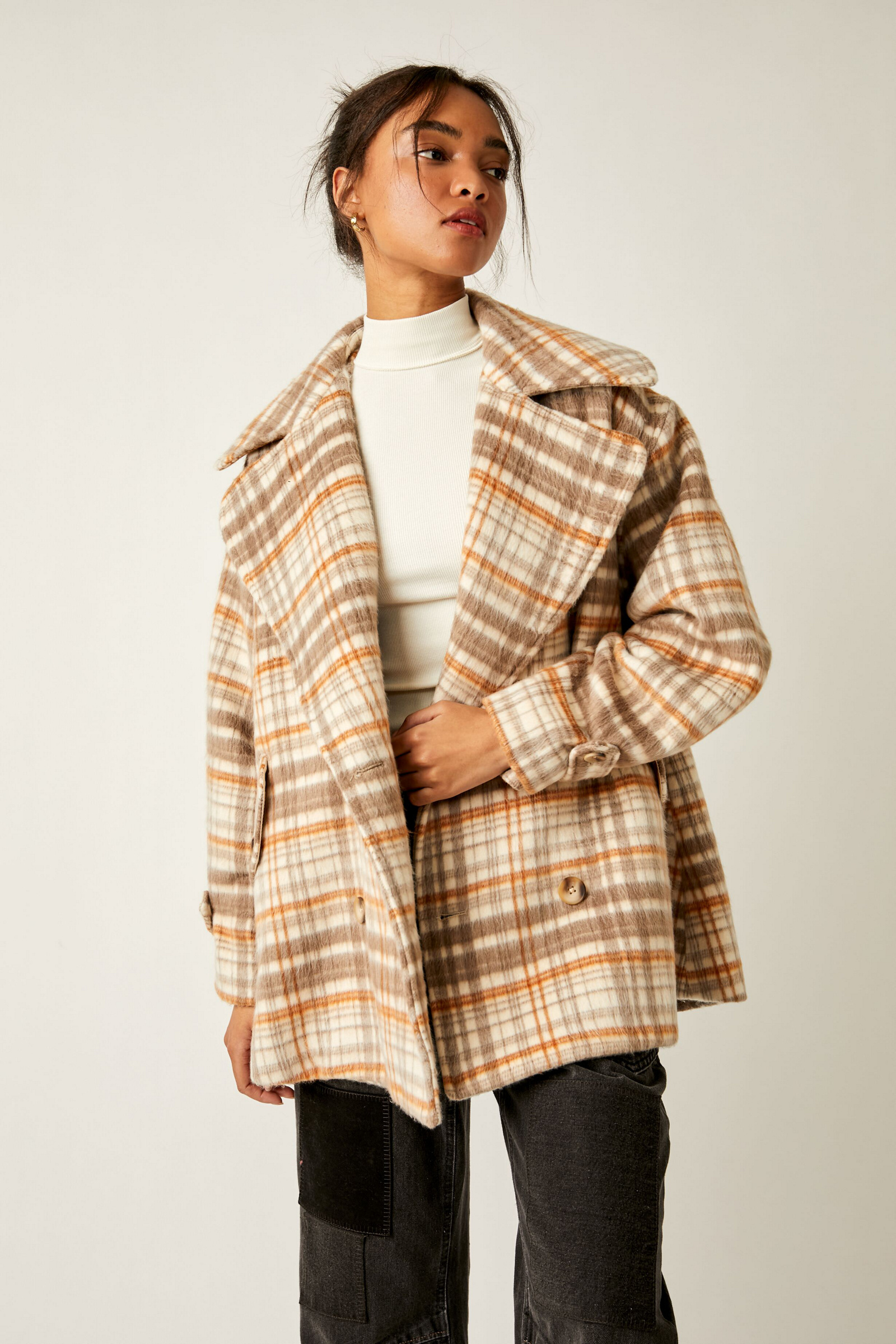 Highlands Wool Peacoat 格紋寬版翻領大衣