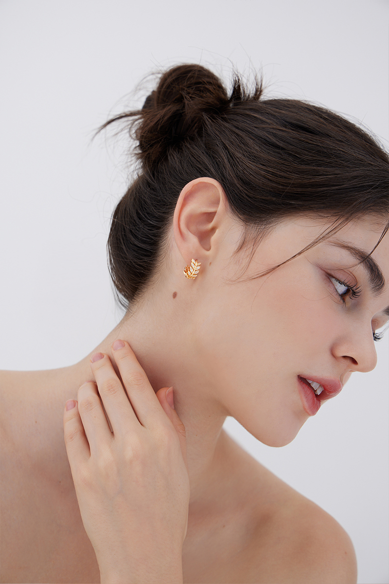鑽耀麥穗。針式耳環