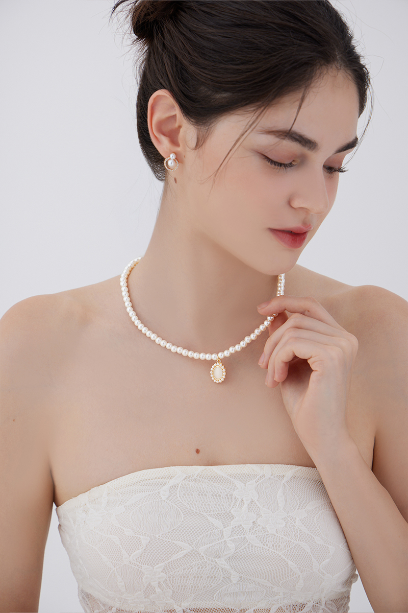 法式貓眼珍珠鎖骨鍊