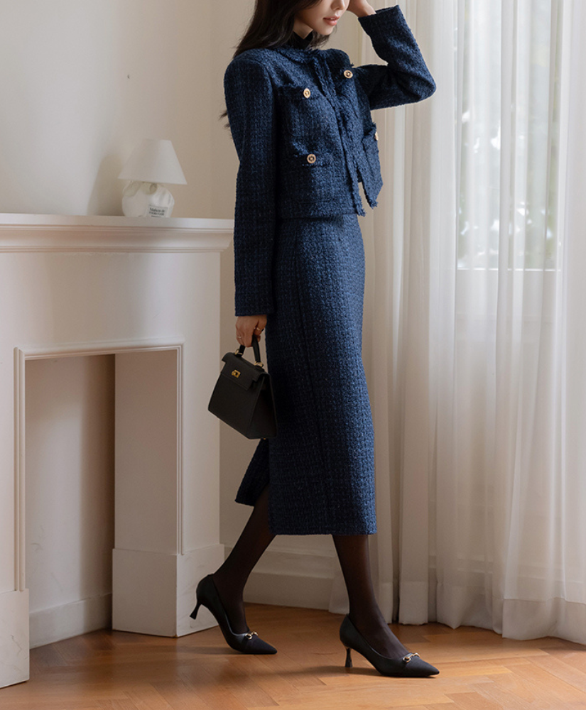 [現貨]Mabel 率性花呢套裝長裙 [ 2色 / S,M ]