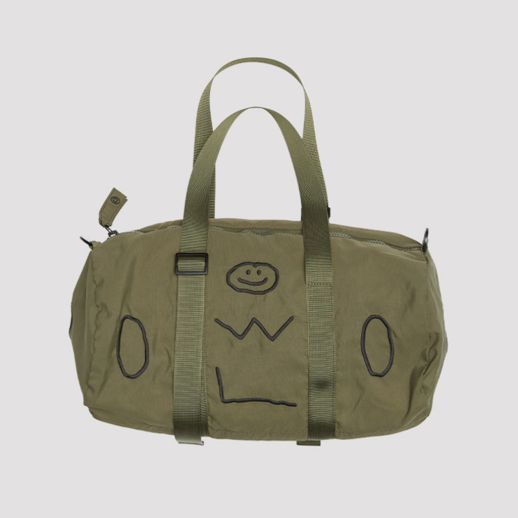 韓國 ooowl 塗鴉刺繡兩用圓筒包 軍綠