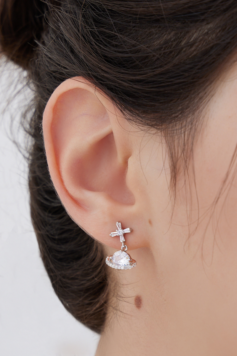 璀璨星球。銀針耳環