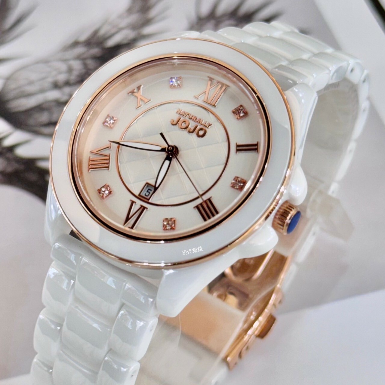 【NATURALLY JOJO】菱格時尚面板陶瓷腕錶JO96995-80R 36mm 現代鐘錶