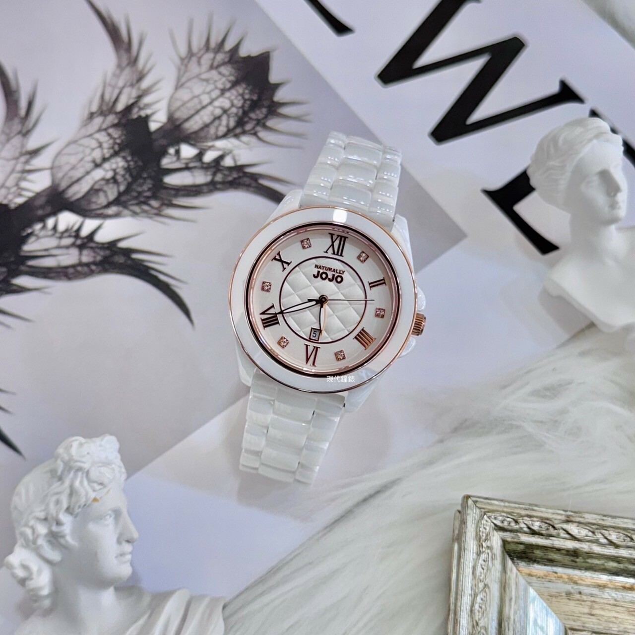 【NATURALLY JOJO】菱格時尚面板陶瓷腕錶JO96995-80R 36mm 現代鐘錶