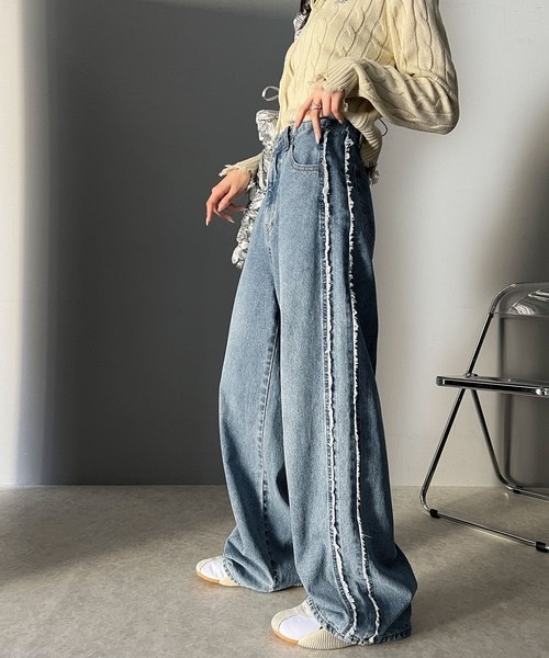 #預購 日本限定 Java Collaboration 純棉 側邊流蘇設計 寬鬆牛仔褲 四色