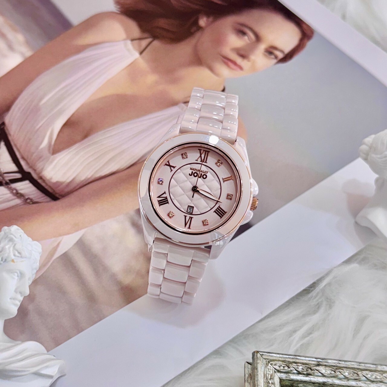 【NATURALLY JOJO】菱格時尚面板陶瓷腕錶JO96995-13R 36mm 現代鐘錶