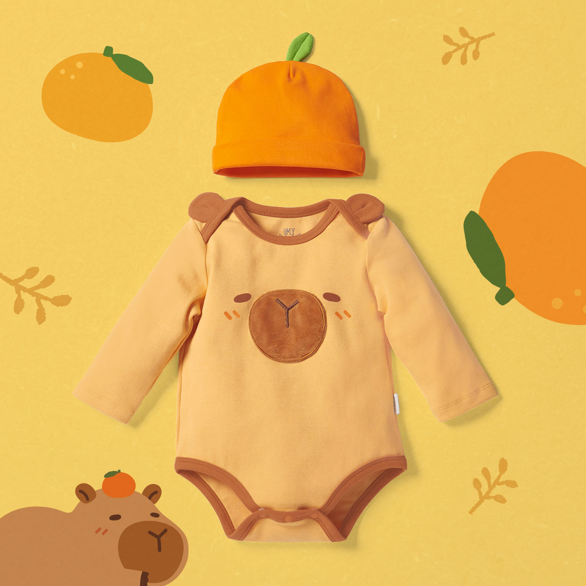 大桔水豚君連帽造型長袖包屁衣