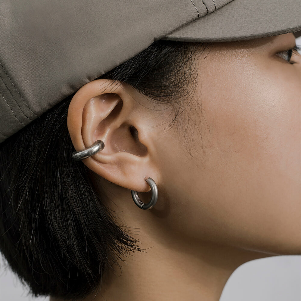 RECOVERY 基本3MM小圈形耳環 (霧銀)