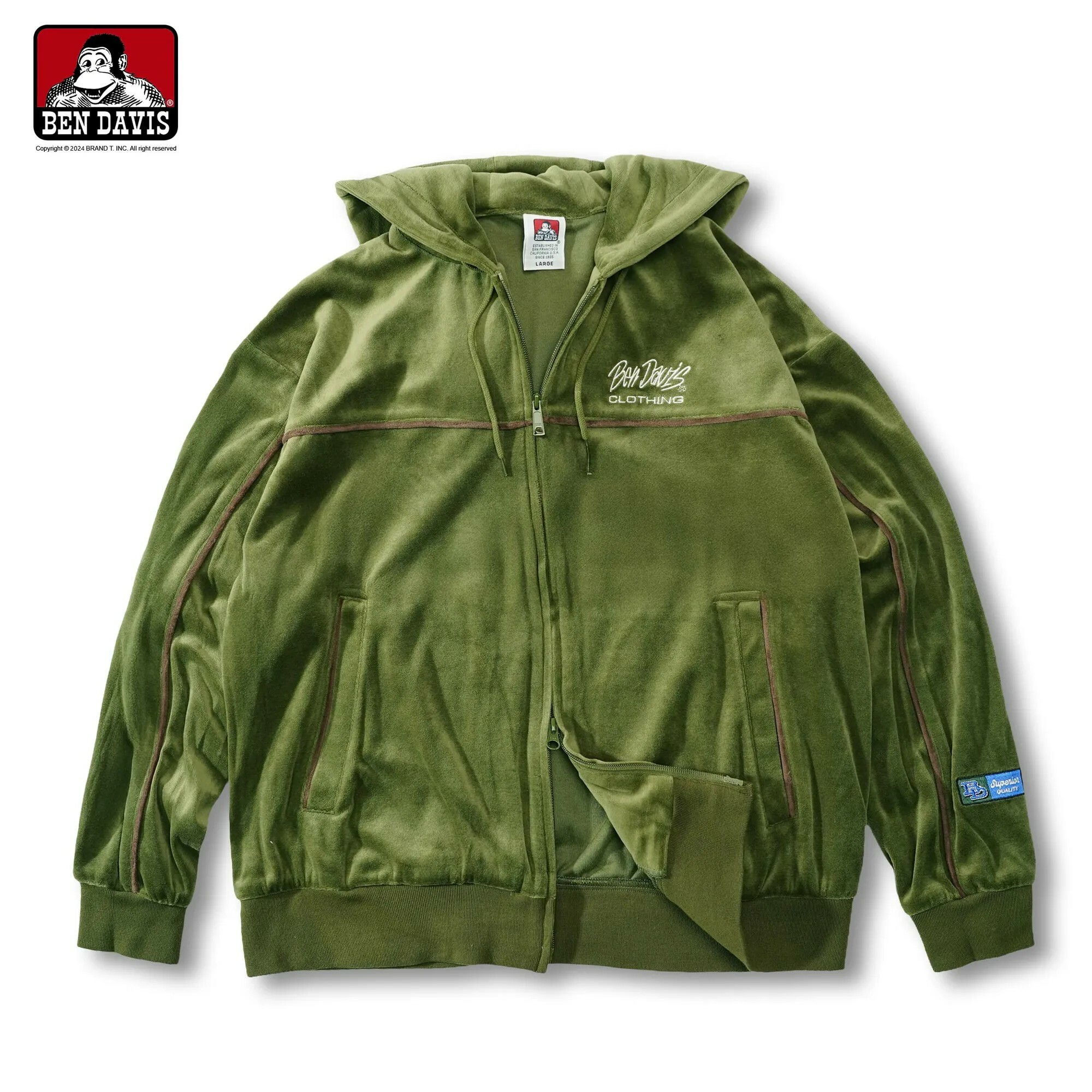 【 BEN DAVIS | 刺繡LOGO滾邊天鵝絨連帽外套 - 2色 】