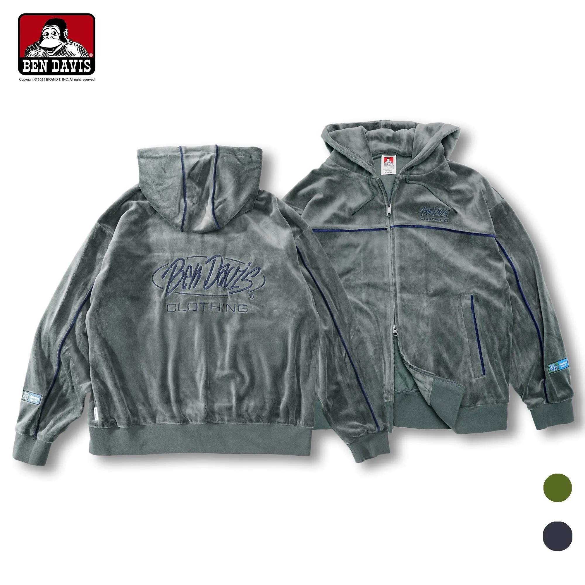 【 BEN DAVIS | 刺繡LOGO滾邊天鵝絨連帽外套 - 2色 】