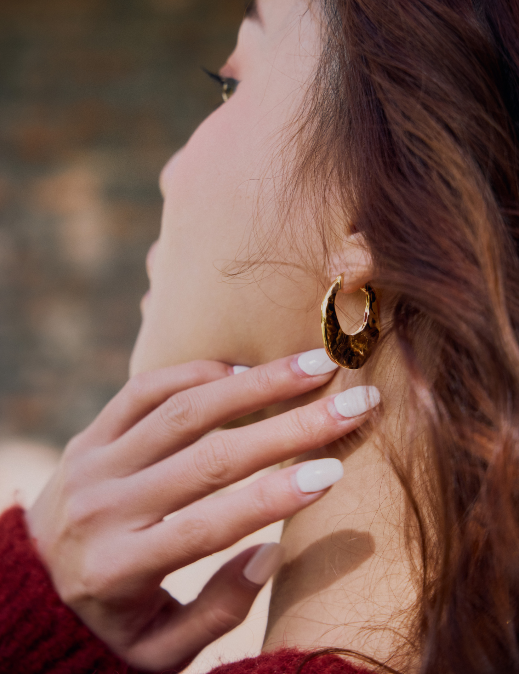 半月不規則簍空耳環（金色）