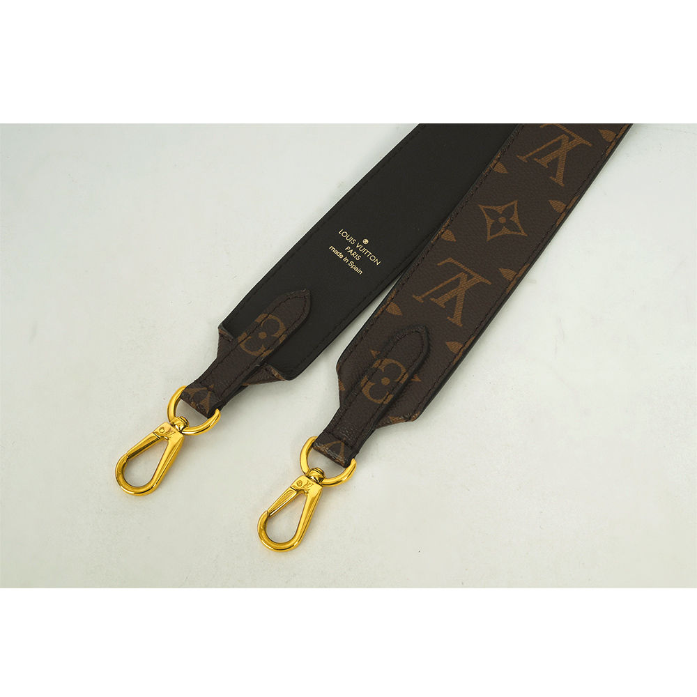【Louis Vuitton / LV】Monogram 拼牛皮雙色肩背帶(棕色/黑色) J02288