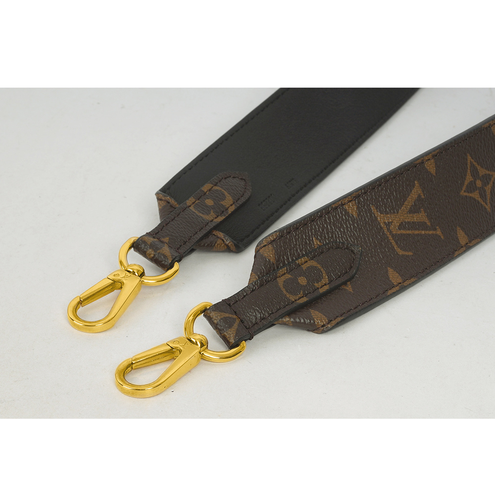【Louis Vuitton / LV】Monogram 拼牛皮雙色肩背帶(棕色/黑色) J02288