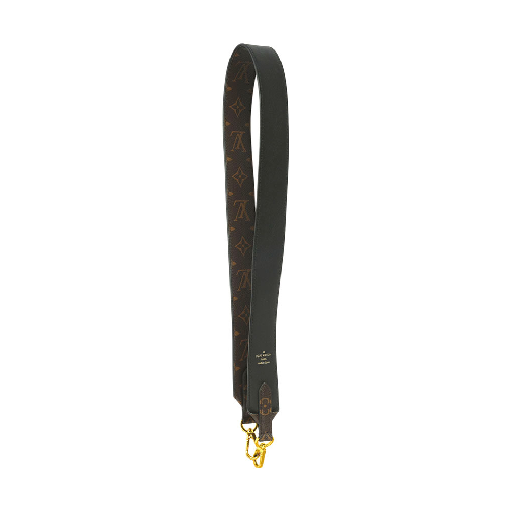 【Louis Vuitton / LV】Monogram 拼牛皮雙色肩背帶(棕色/黑色) J02288