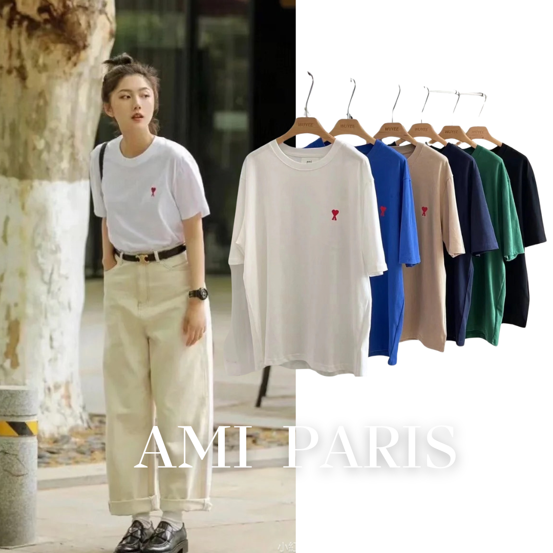 法國代購ami小愛心款字母A桃心刺繡短袖 T恤 短袖 短T