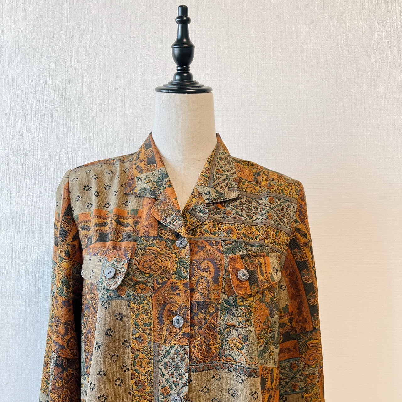 大地色大花古著上衣