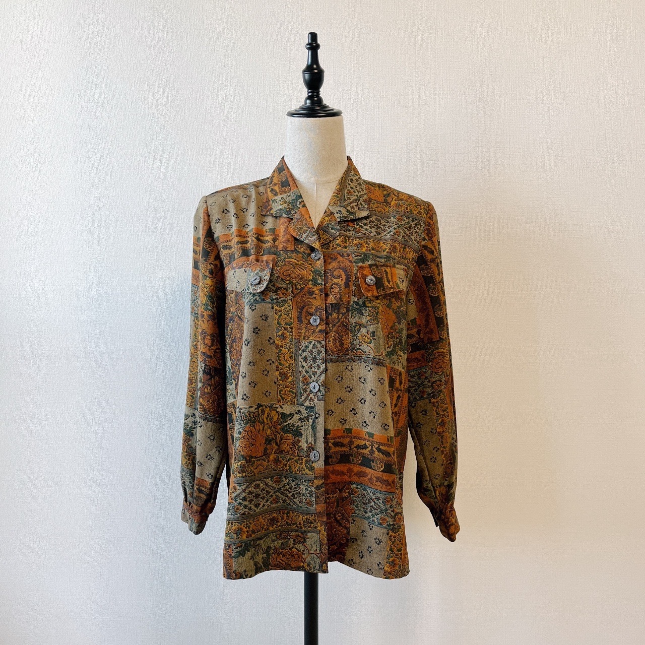 大地色大花古著上衣