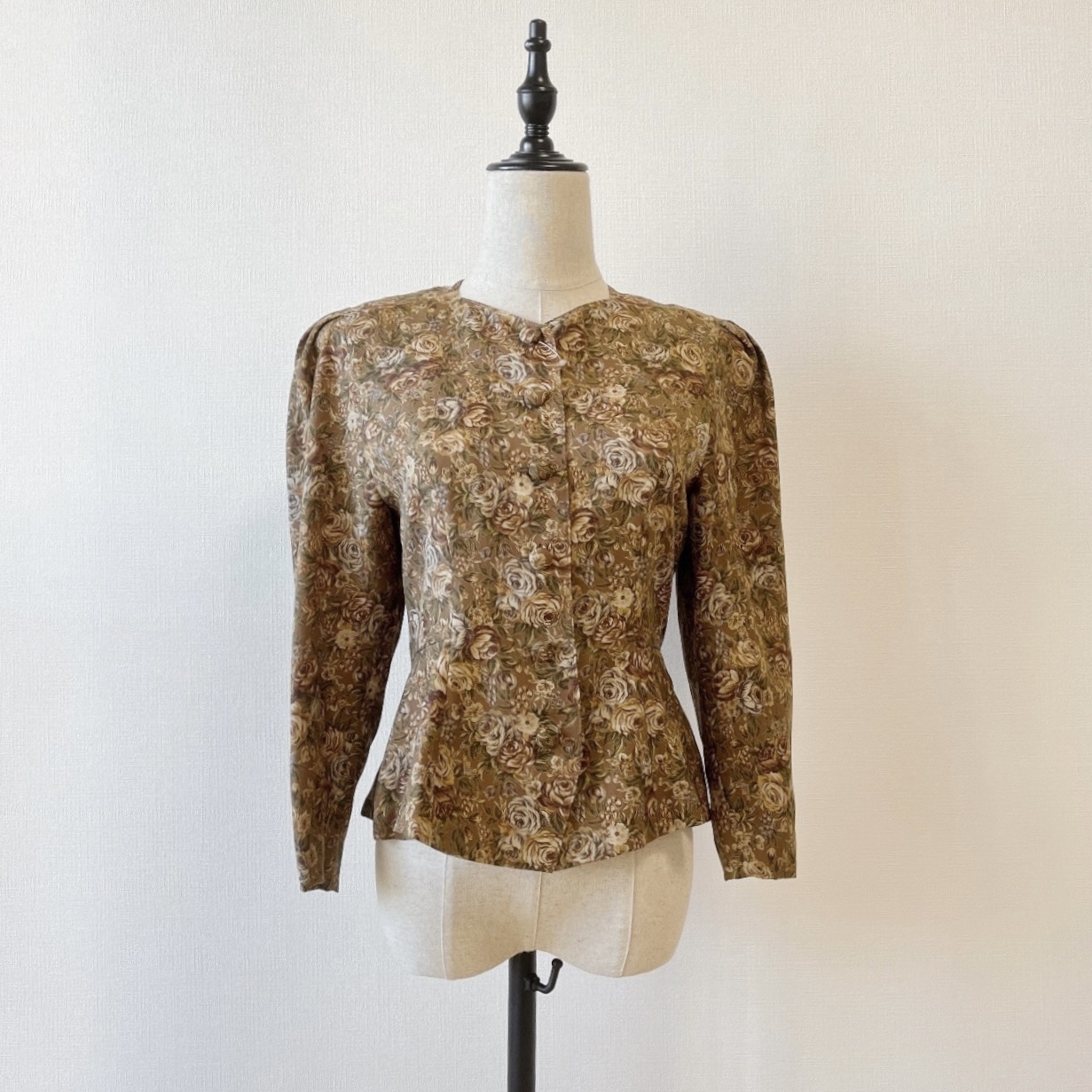 日本製奶茶啡色大花古著上衣