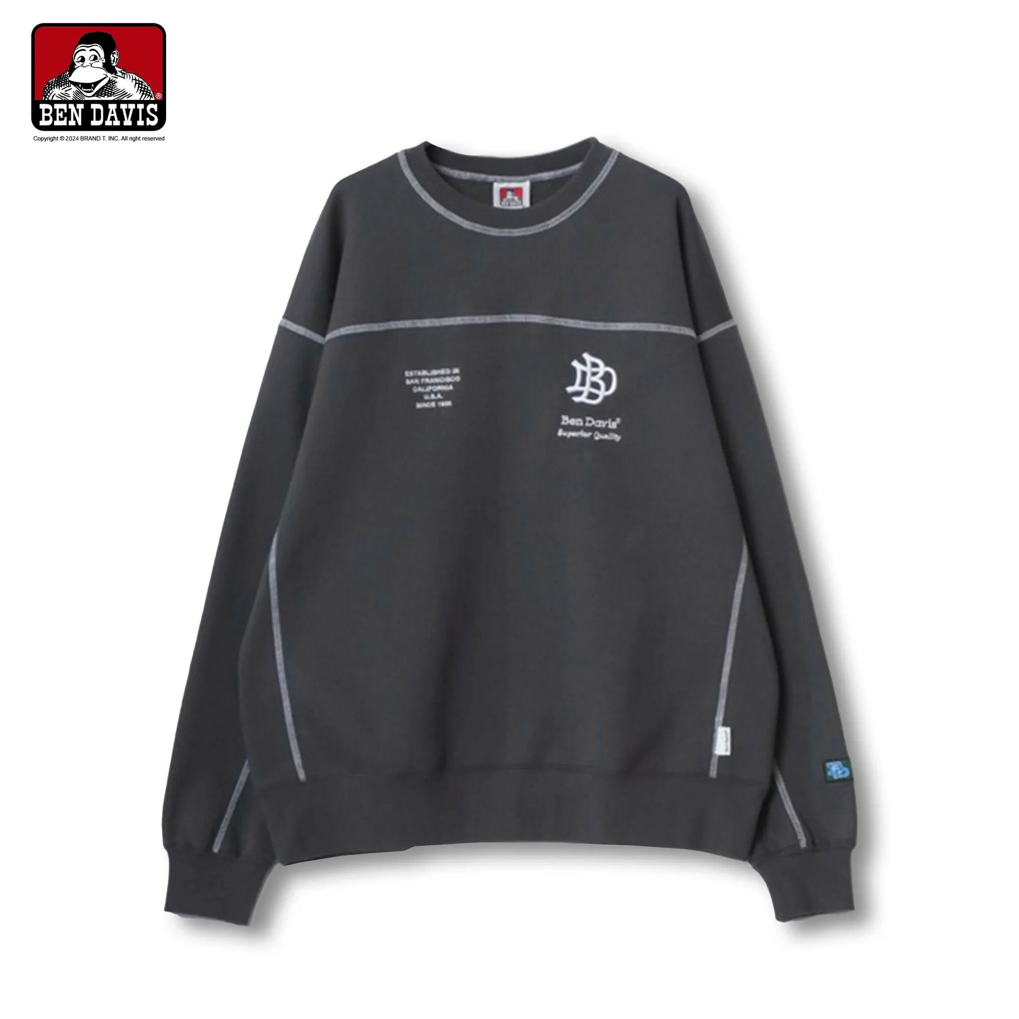 【 BEN DAVIS | 刺繡LOGO復古反縫線內刷毛大學TEE - 2色 】