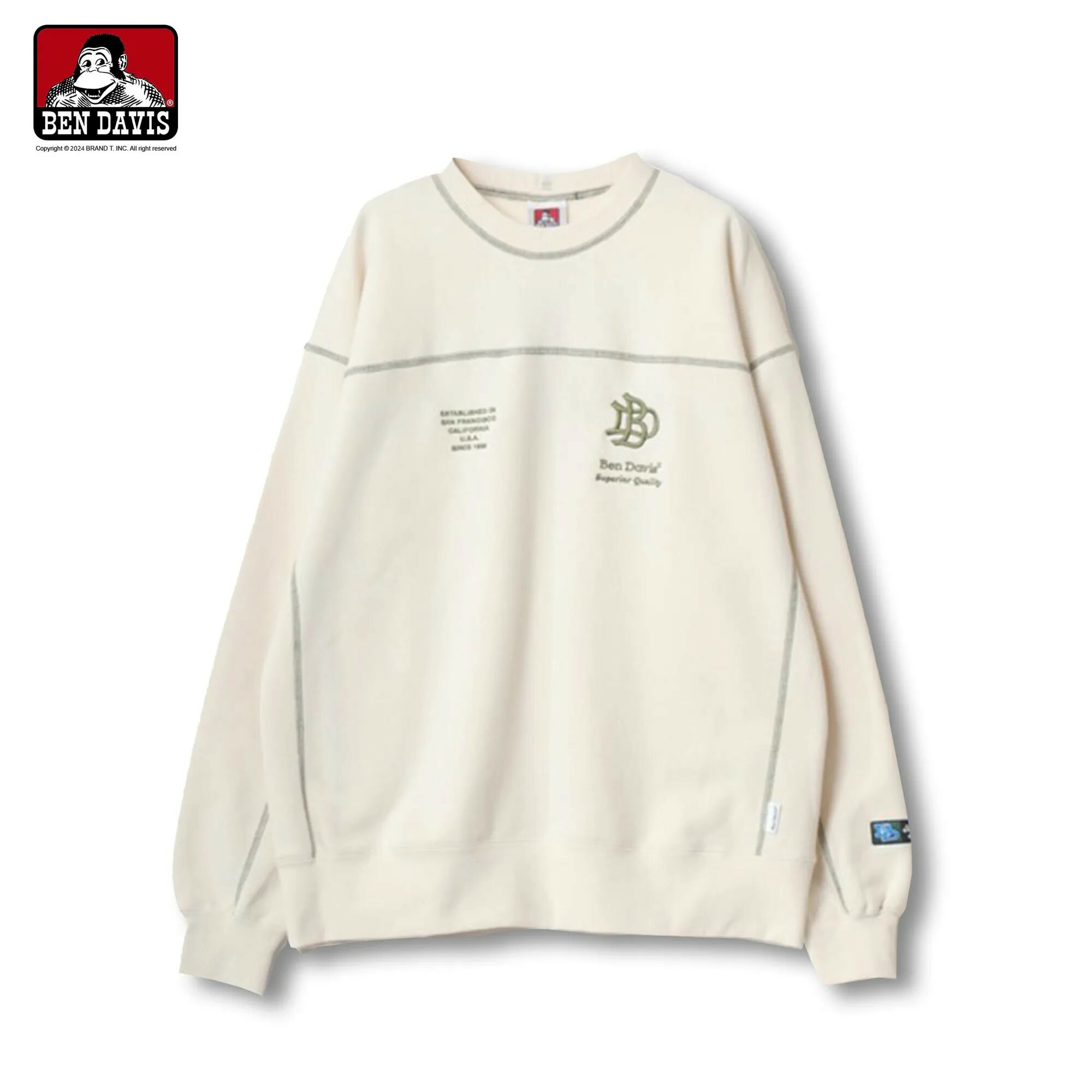 【 BEN DAVIS | 刺繡LOGO復古反縫線內刷毛大學TEE - 2色 】