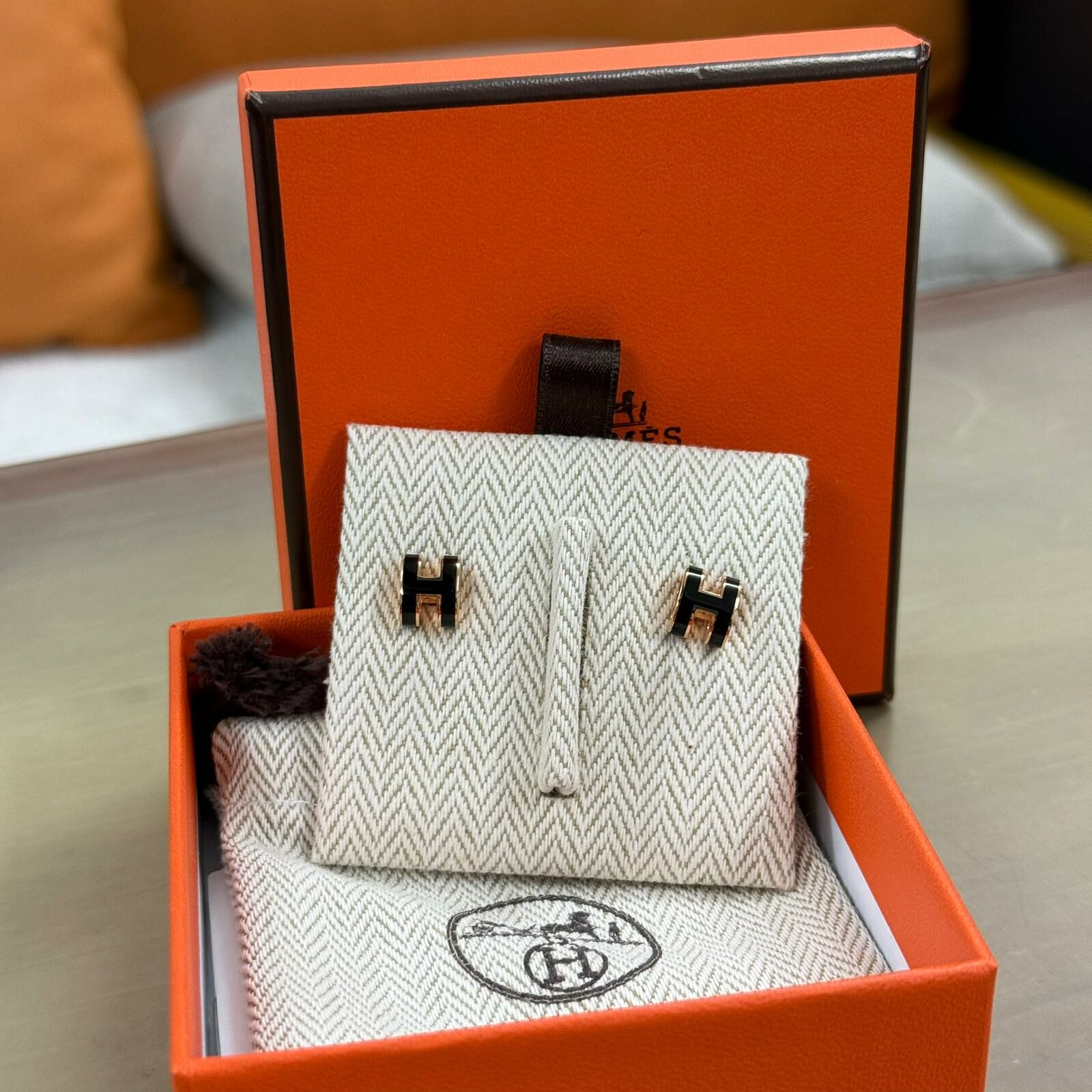 全新HERMES耳環 Mini POP H (黑x玫瑰金) Hermes Earring #BRAND NEW #香榭站正品