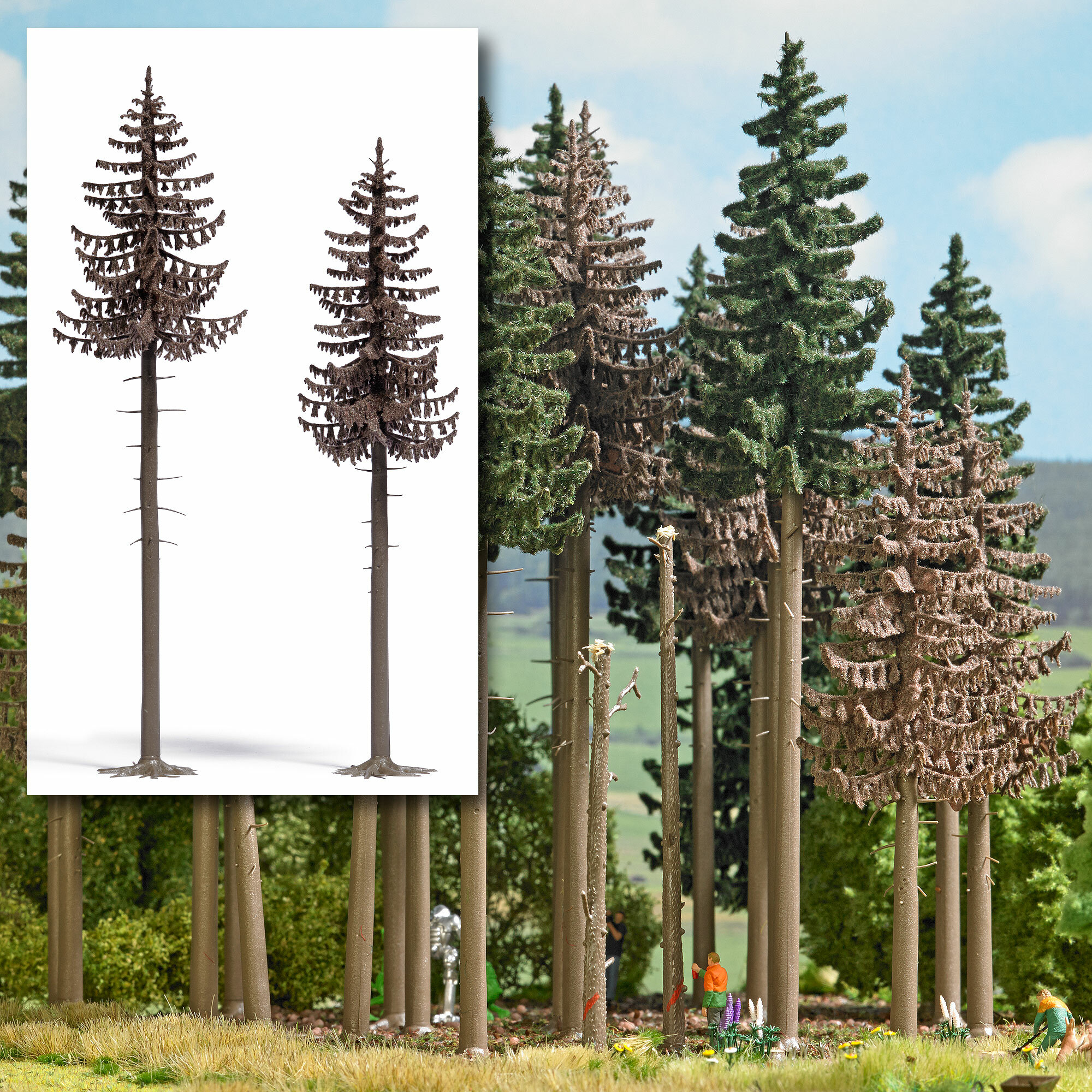 Busch 6167 HO規 兩棵枯萎的雲杉