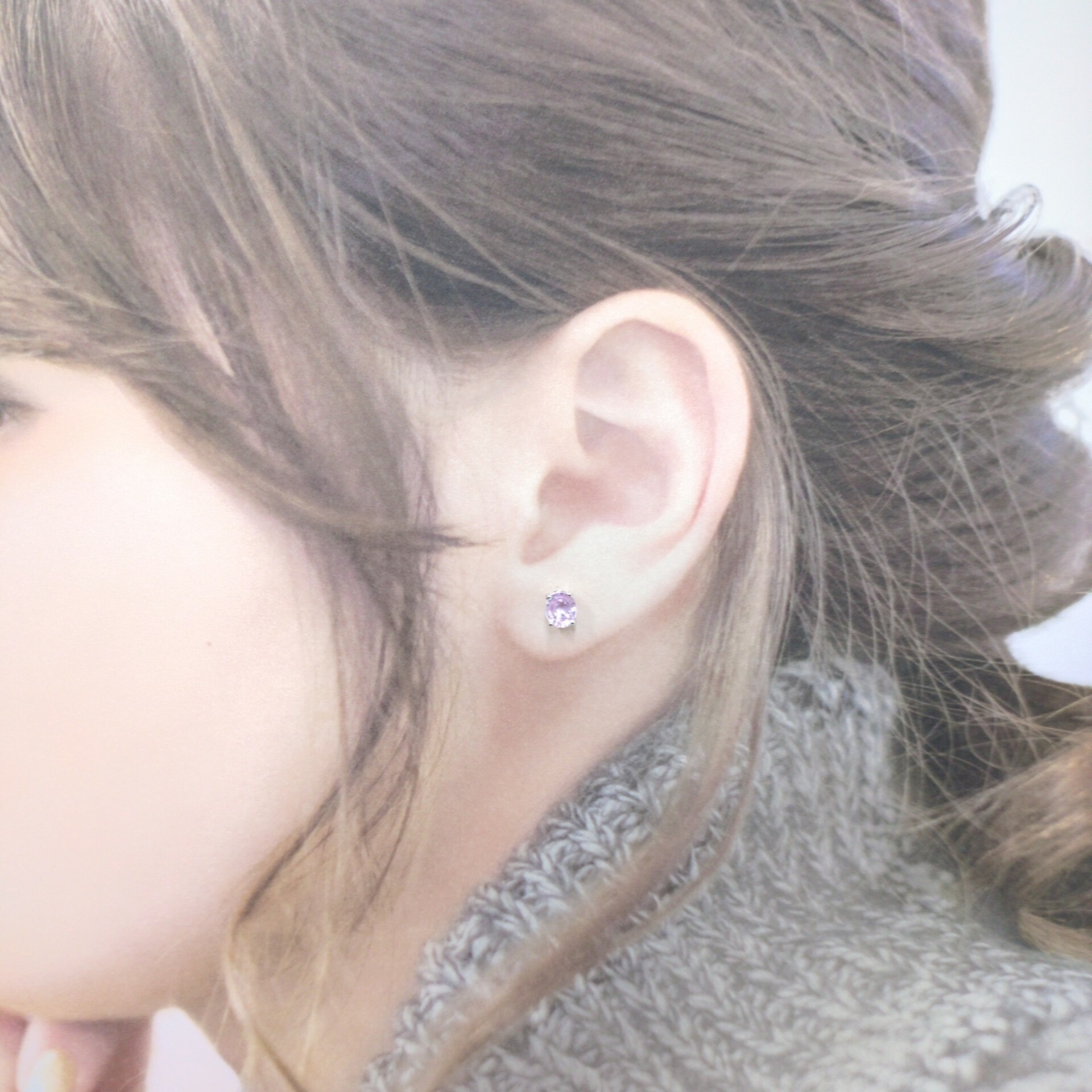 全新18K白金【主石1卡62份粉紅藍寶】耳環