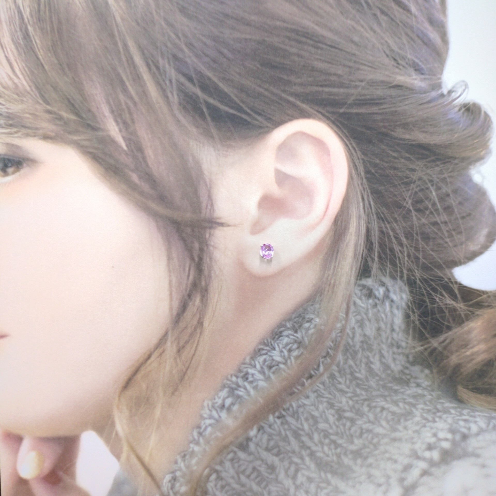 全新18K白金【主石1卡45份粉紅藍寶】耳環