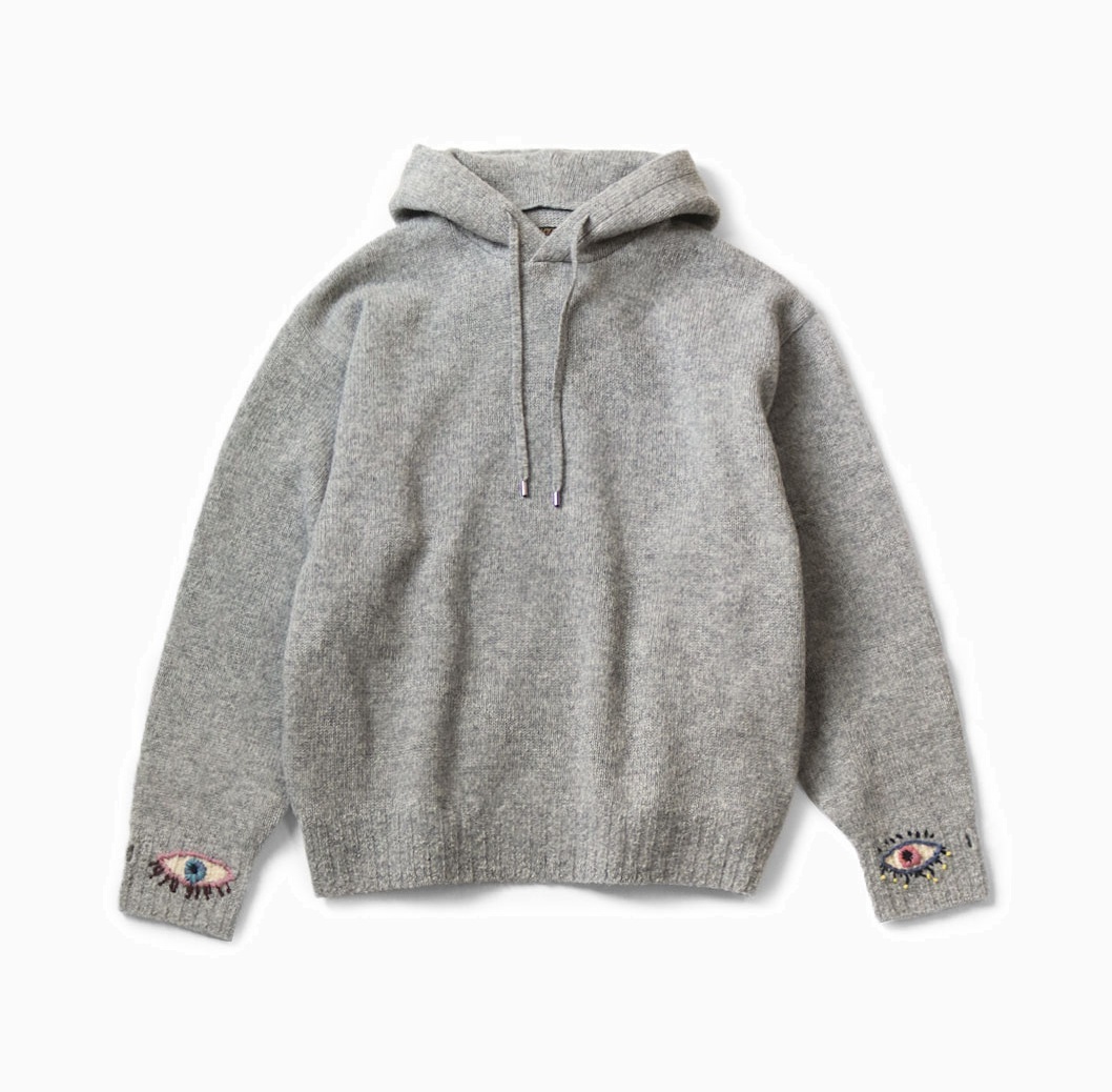KAPITAL 5G WOOL HOODED SWEATER (SPEAKEASY EMBROIDERY) - GREY PRE ORDER ITEM (預訂中)