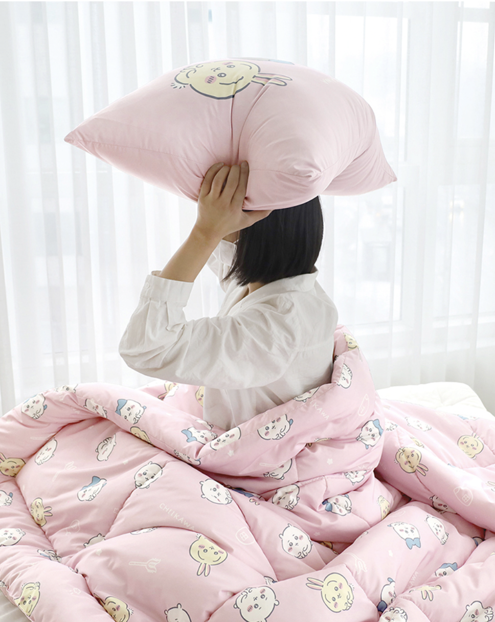 韓國Chiikawa粉紅色單人四季被連枕頭套