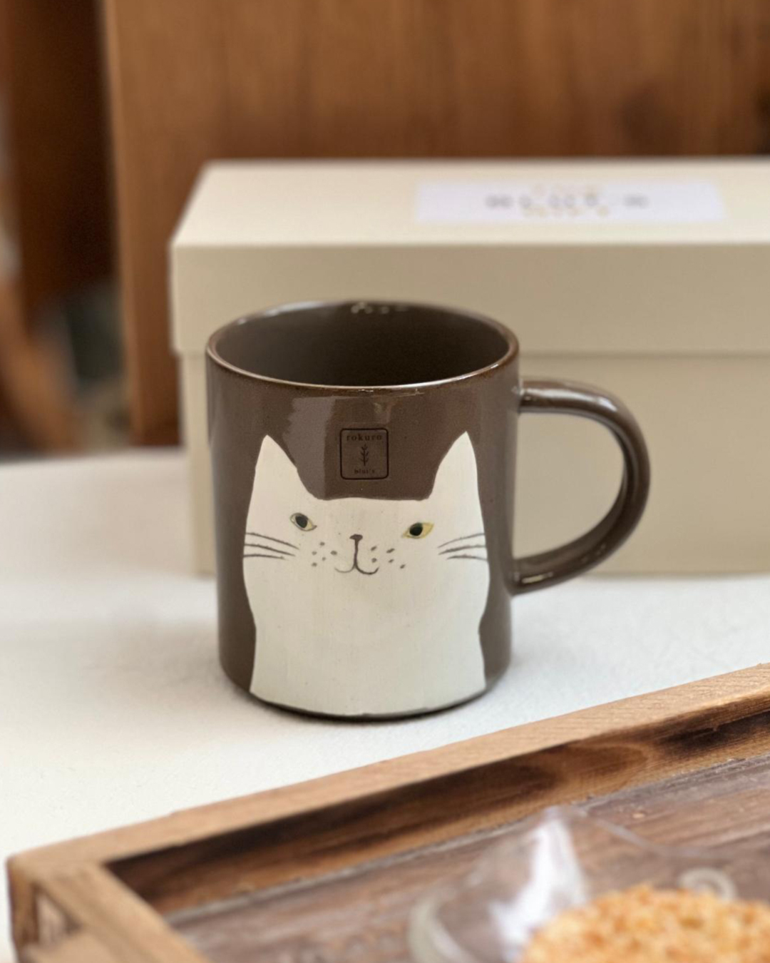 六魯 美濃燒 貓水杯 啡色｜Blut's
