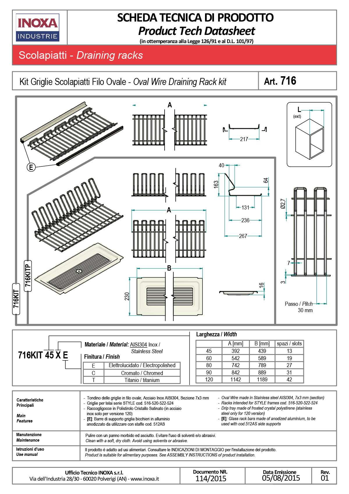 inoxa 716e 廚櫃內置碗碟去水收納架 - 說明書