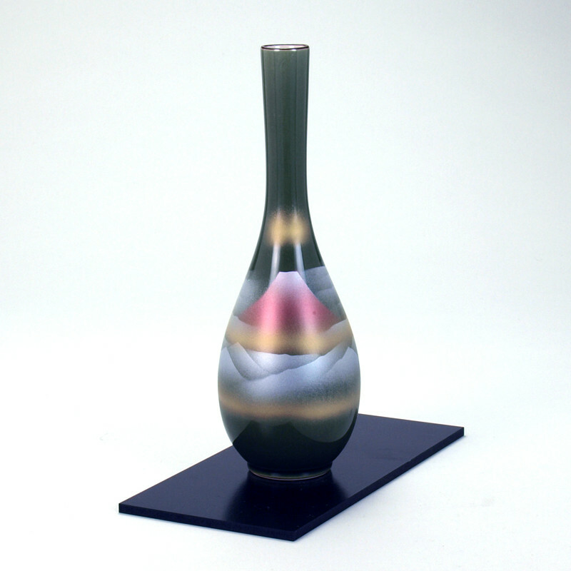 日本九谷燒陶瓷花樽 (赤富士) (日本製)