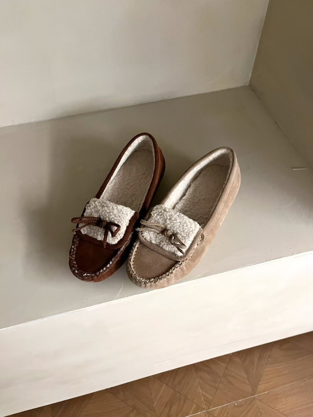 羊羔毛麂皮懶人鞋