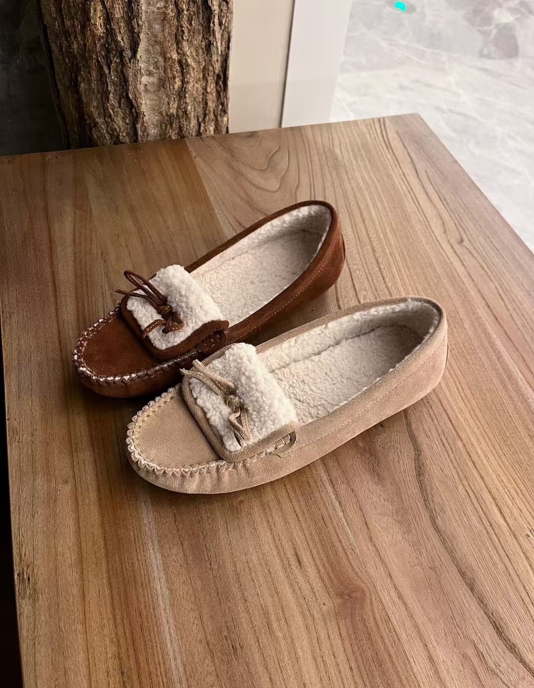 羊羔毛麂皮懶人鞋