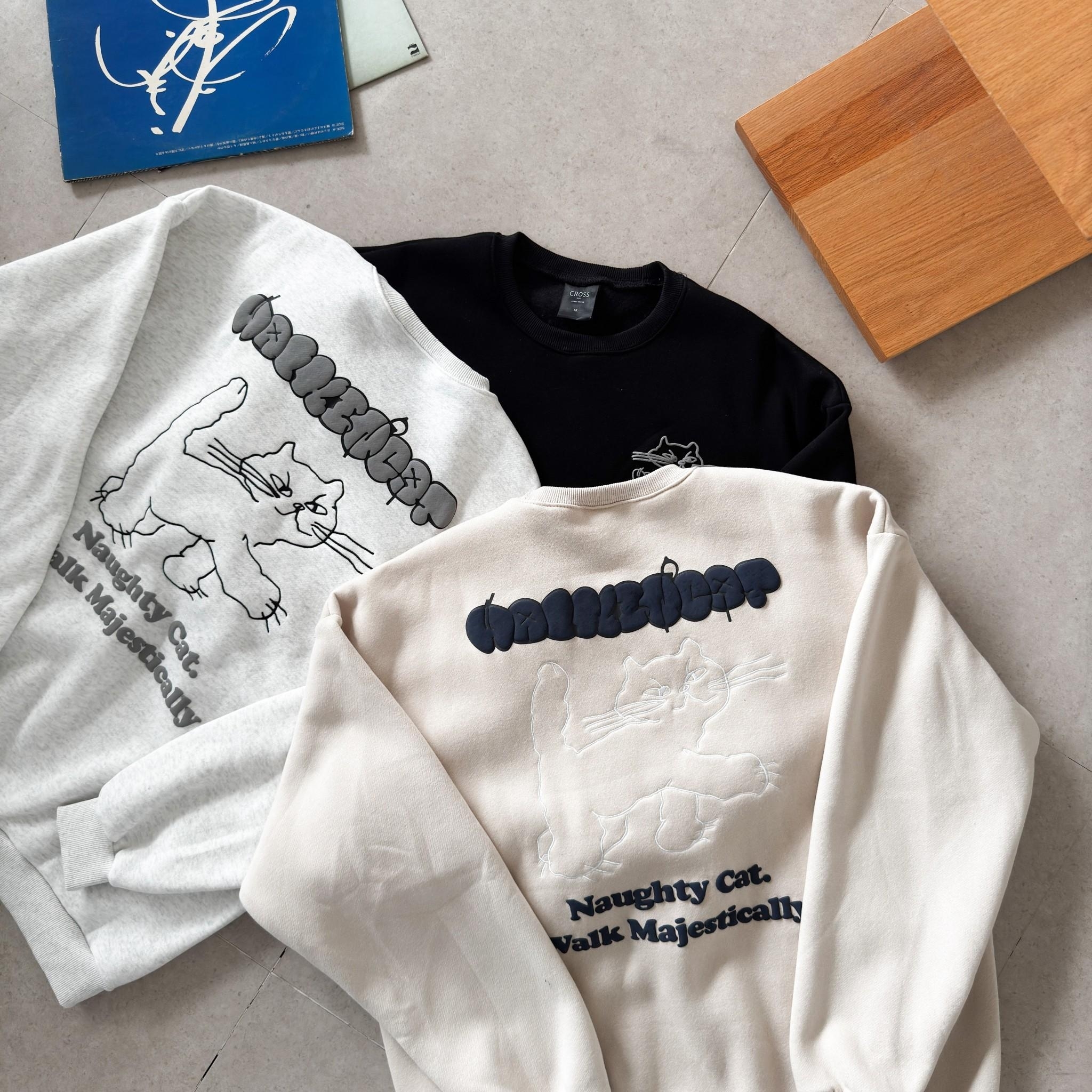 線條貓咪發泡大學T 98210