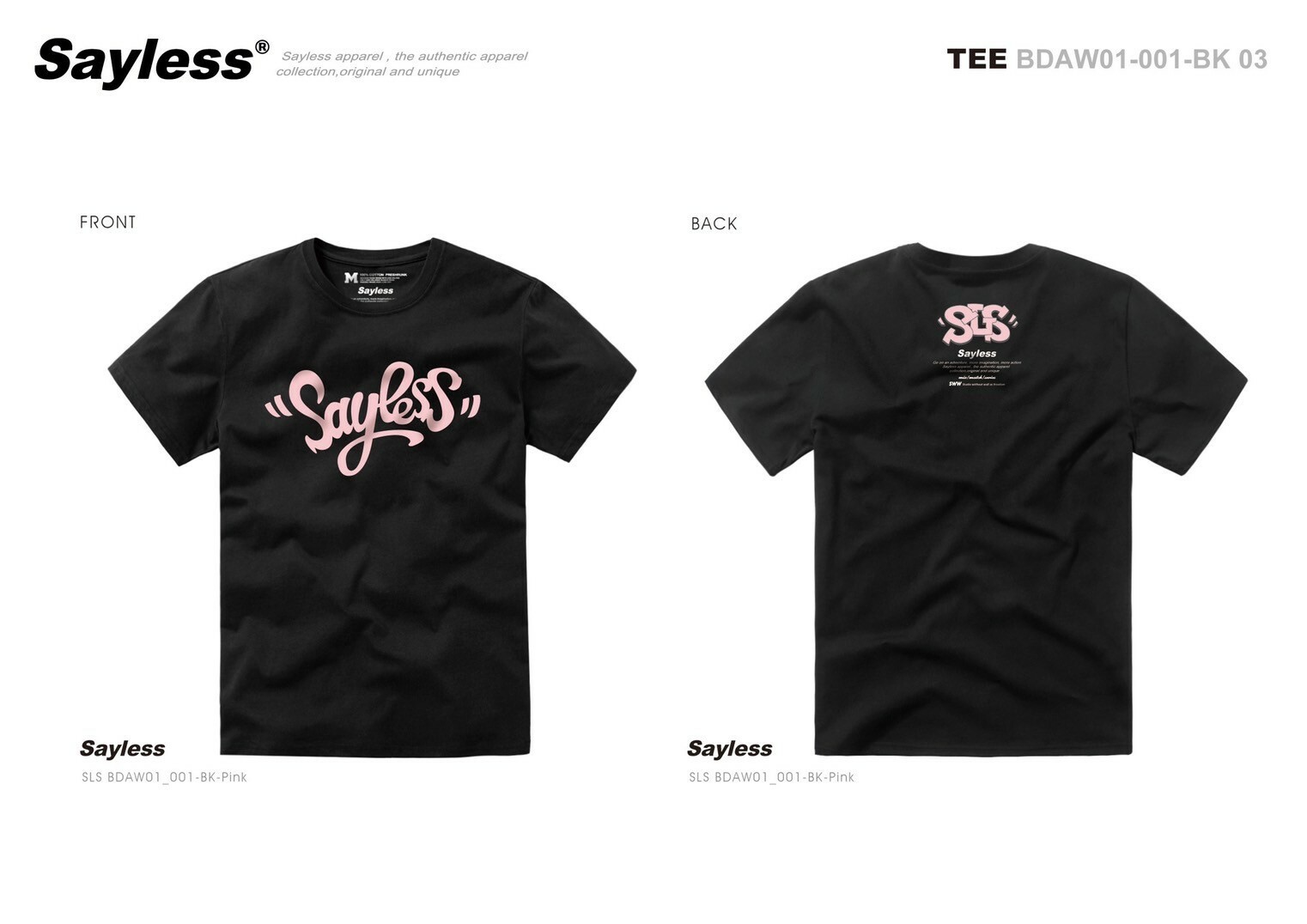 SAYLESS 大LOGO黑底粉字短袖 T