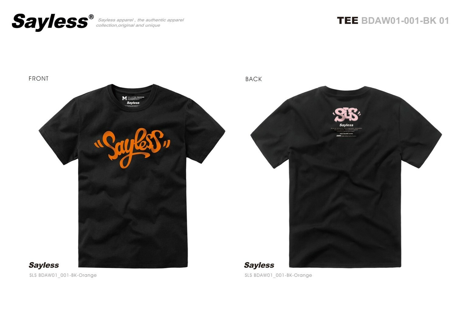 SAYLESS 大LOGO黑底橘字短袖 T