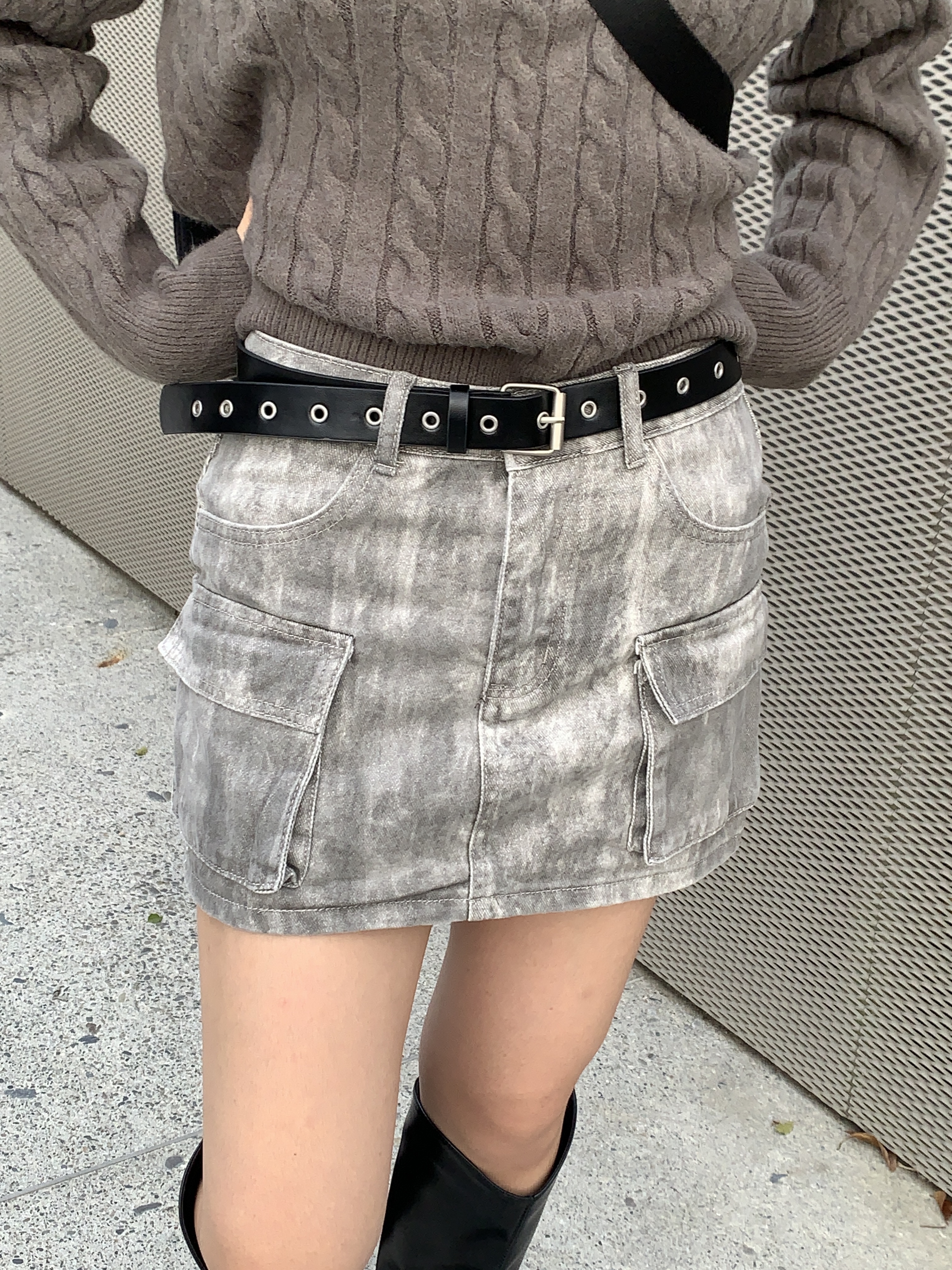 街頭刷色牛仔半身裙  (3colors)